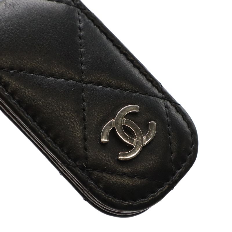 Chanel Quilted Coco Mark Money Clip Billfold Bill Lambskin Leather Black — view 4