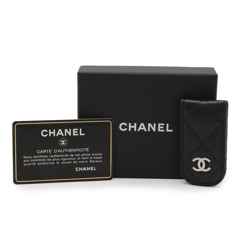 Chanel Quilted Coco Mark Money Clip Billfold Bill Lambskin Leather Black — view 6