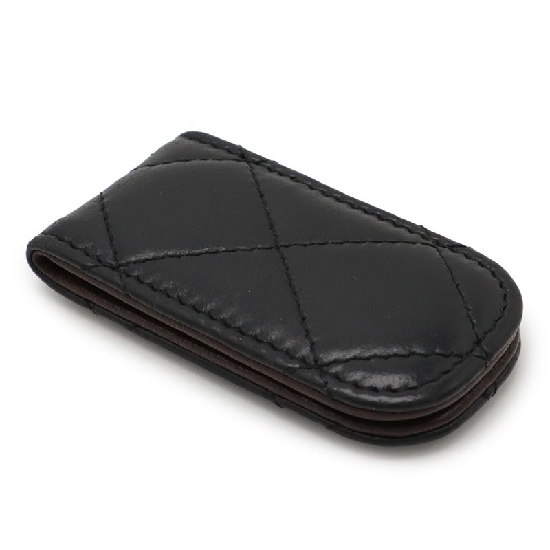 Chanel Quilted Coco Mark Money Clip Billfold Bill Lambskin Leather Black — view 2