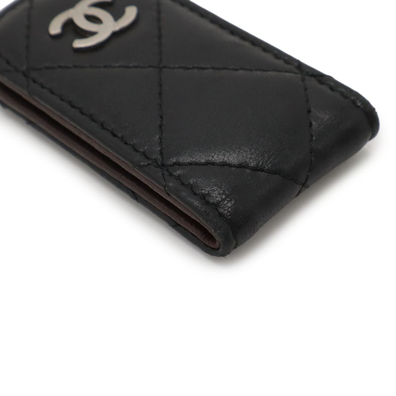 Chanel Quilted Coco Mark Money Clip Billfold Bill Lambskin Leather Black — view 3