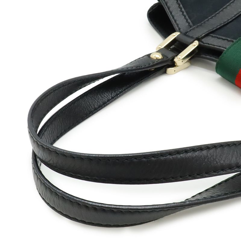 Gucci GG Canvas Sherry Line Tote Shoulder Bag Leather Black Green Red — view 4