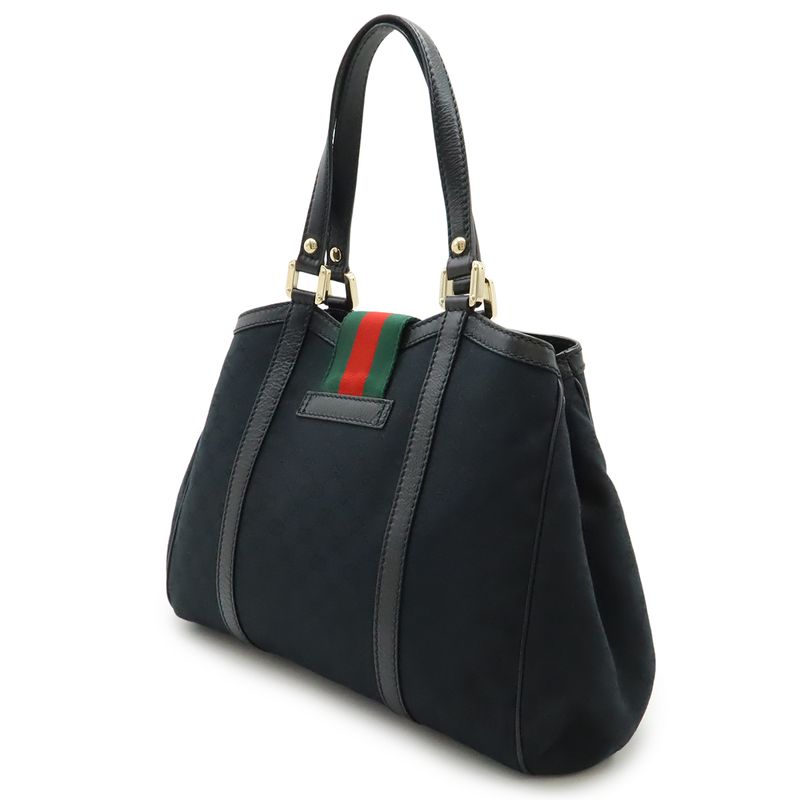Gucci GG Canvas Sherry Line Tote Shoulder Bag Leather Black Green Red — view 2
