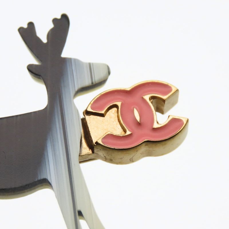 Chanel Brooch Metal Gold Black Pink Reindeer Coco Mark — view 4