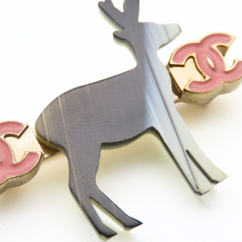 Chanel Brooch Metal Gold Black Pink Reindeer Coco Mark — view 5