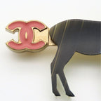 Chanel Brooch Metal Gold Black Pink Reindeer Coco Mark — view 3