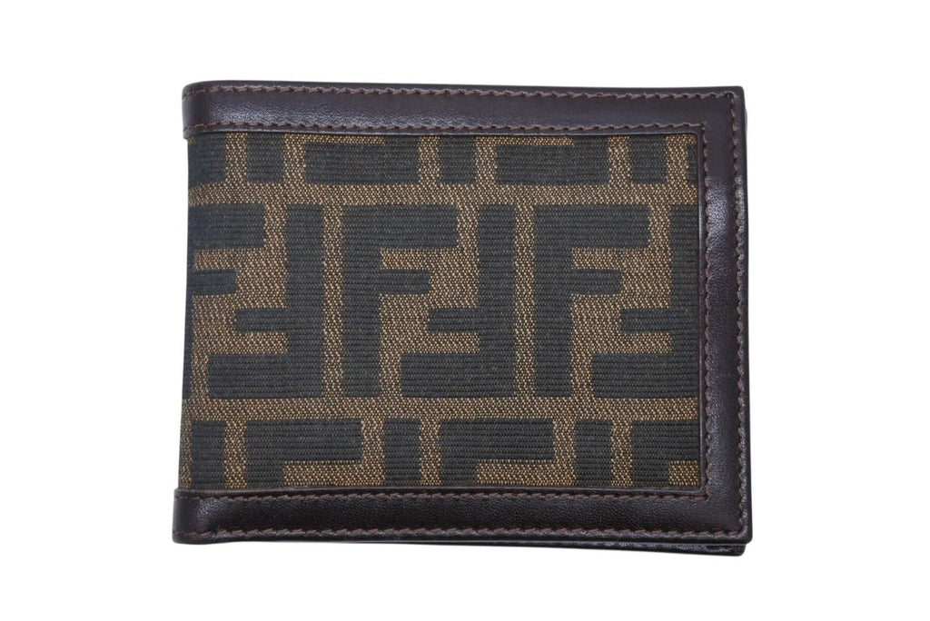 Fendi Zucca Pattern Bifold Wallet Compact Canvas Leather Brown