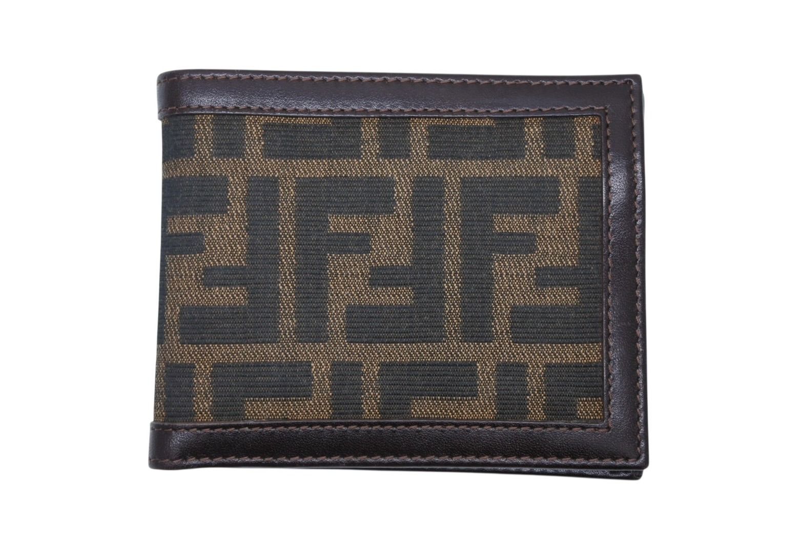 Fendi Zucca Pattern Bifold Wallet Compact Canvas Leather Brown