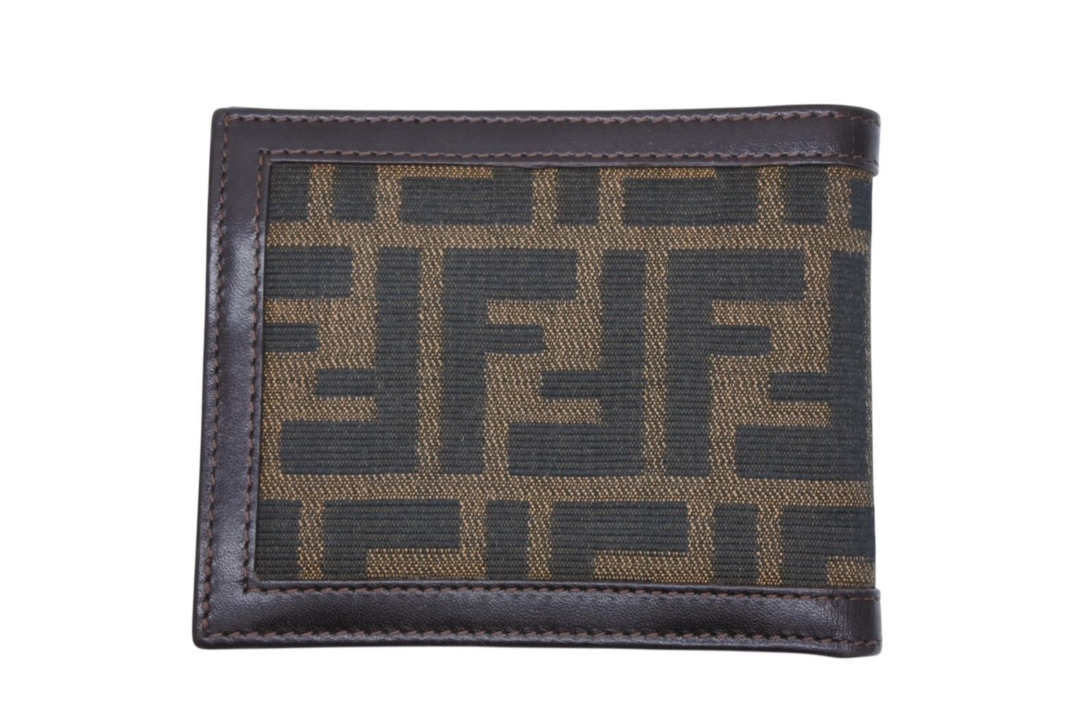 Fendi Zucca Pattern Bifold Wallet Compact Canvas Leather Brown — view 2