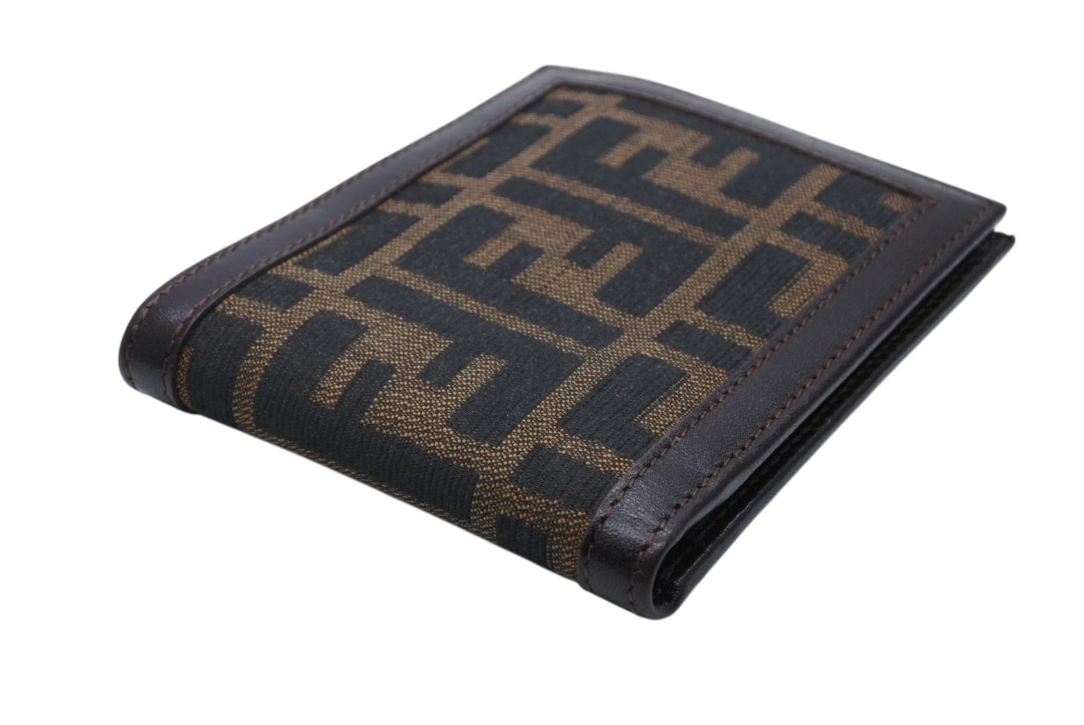 Fendi Zucca Pattern Bifold Wallet Compact Canvas Leather Brown — view 3