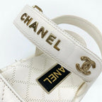 Chanel Sandals Shoes Leather White Gold Quilted Coco Mark Logo Velcro — view 9