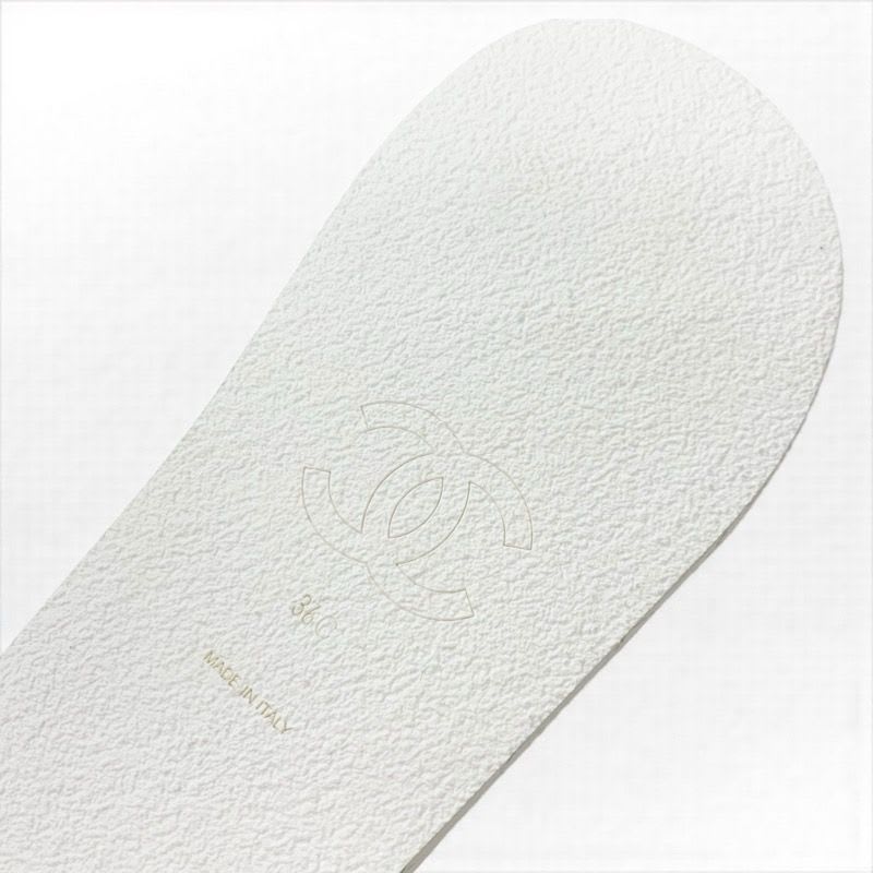 Chanel Sandals Shoes Leather White Gold Quilted Coco Mark Logo Velcro — view 8