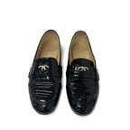 Chanel Loafer Leather Shoes Enamel Black Gold Coco Mark — view 2