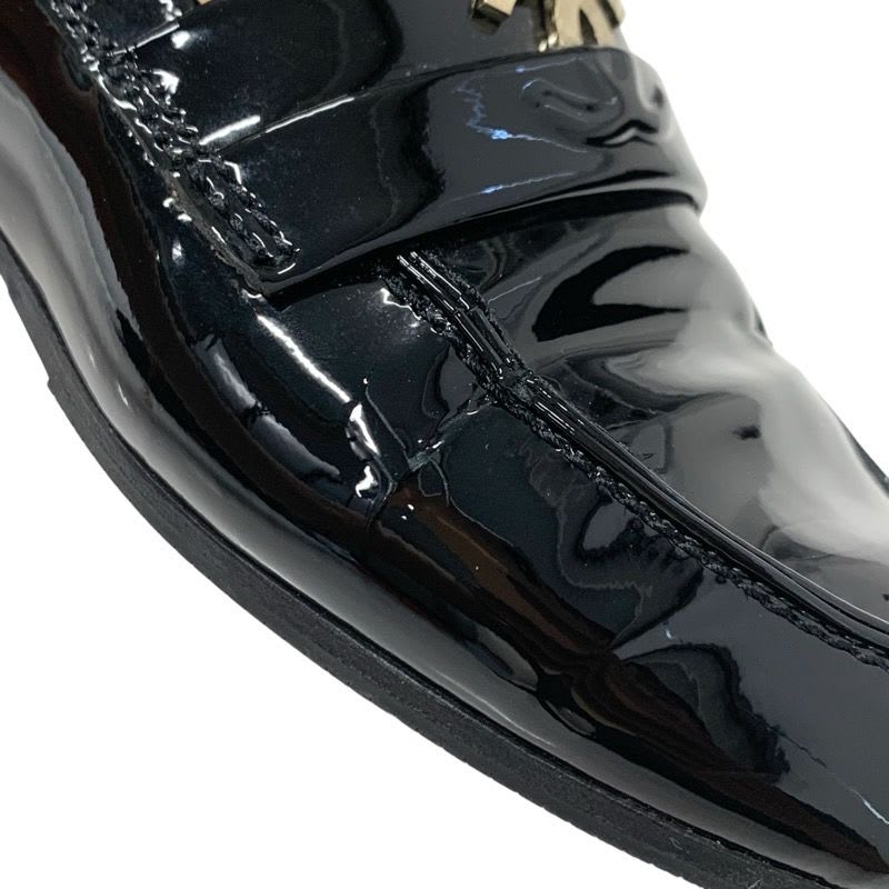 Chanel Loafer Leather Shoes Enamel Black Gold Coco Mark — view 9