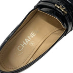 Chanel Loafer Leather Shoes Enamel Black Gold Coco Mark — view 7