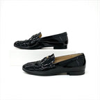 Chanel Loafer Leather Shoes Enamel Black Gold Coco Mark — view 3