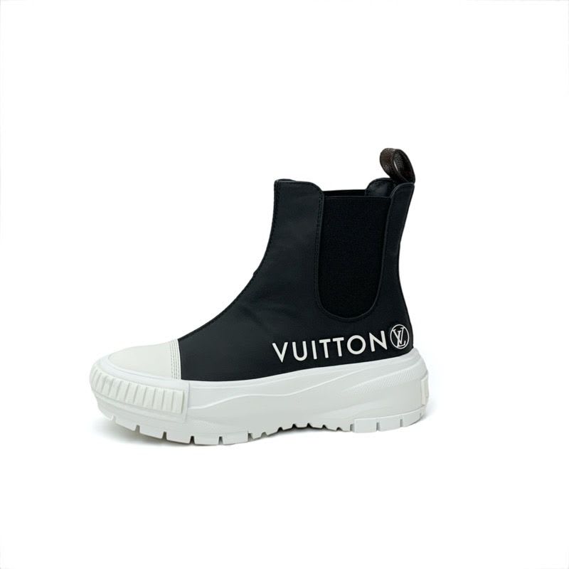 Louis Vuitton Squad Line Monogram Boots Short Shoes Leather Black White — view 4
