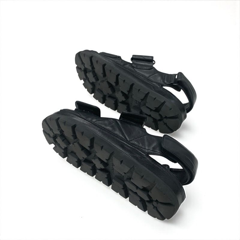 Prada Sandals Shoes Leather Black Logo Padded Nappa Velcro — view 6