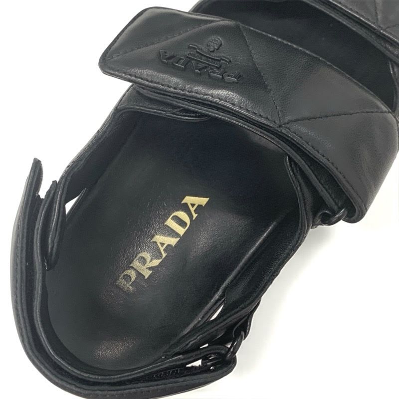 Prada Sandals Shoes Leather Black Logo Padded Nappa Velcro — view 7