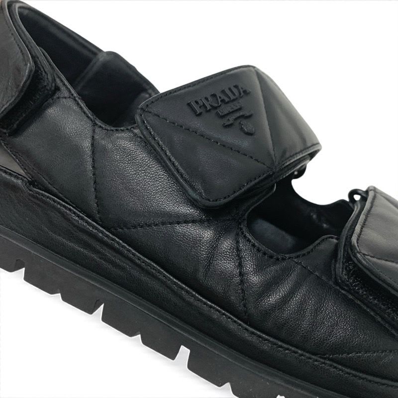 Prada Sandals Shoes Leather Black Logo Padded Nappa Velcro — view 9