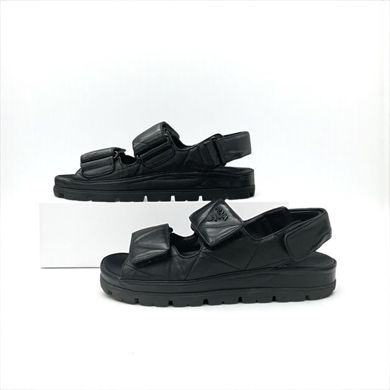 Prada Sandals Shoes Leather Black Logo Padded Nappa Velcro — view 3