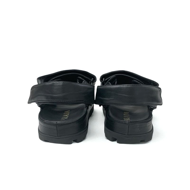 Prada Sandals Shoes Leather Black Logo Padded Nappa Velcro — view 5