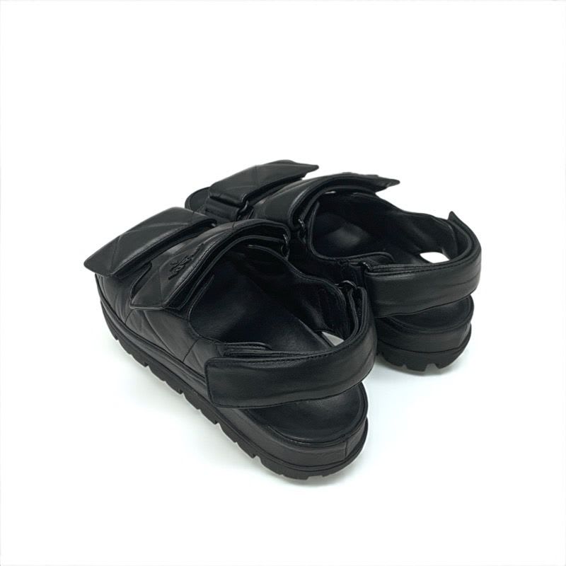 Prada Sandals Shoes Leather Black Logo Padded Nappa Velcro — view 4
