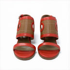 Hermes Blinker Sandals Shoes Leather Red Brown Strap — view 4