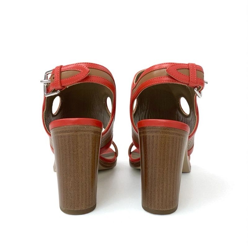 Hermes Blinker Sandals Shoes Leather Red Brown Strap — view 6