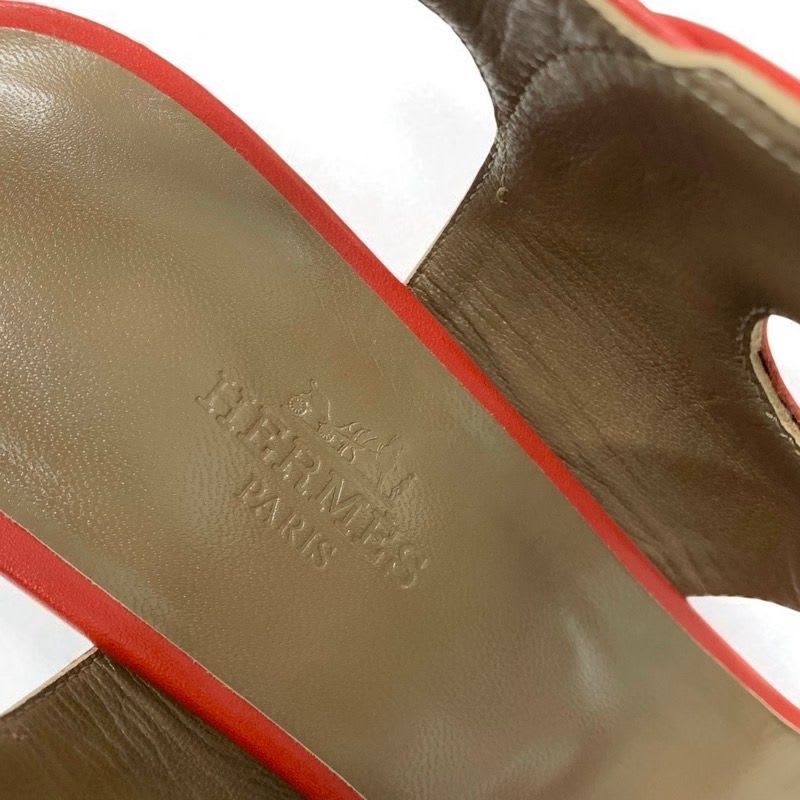 Hermes Blinker Sandals Shoes Leather Red Brown Strap — view 8