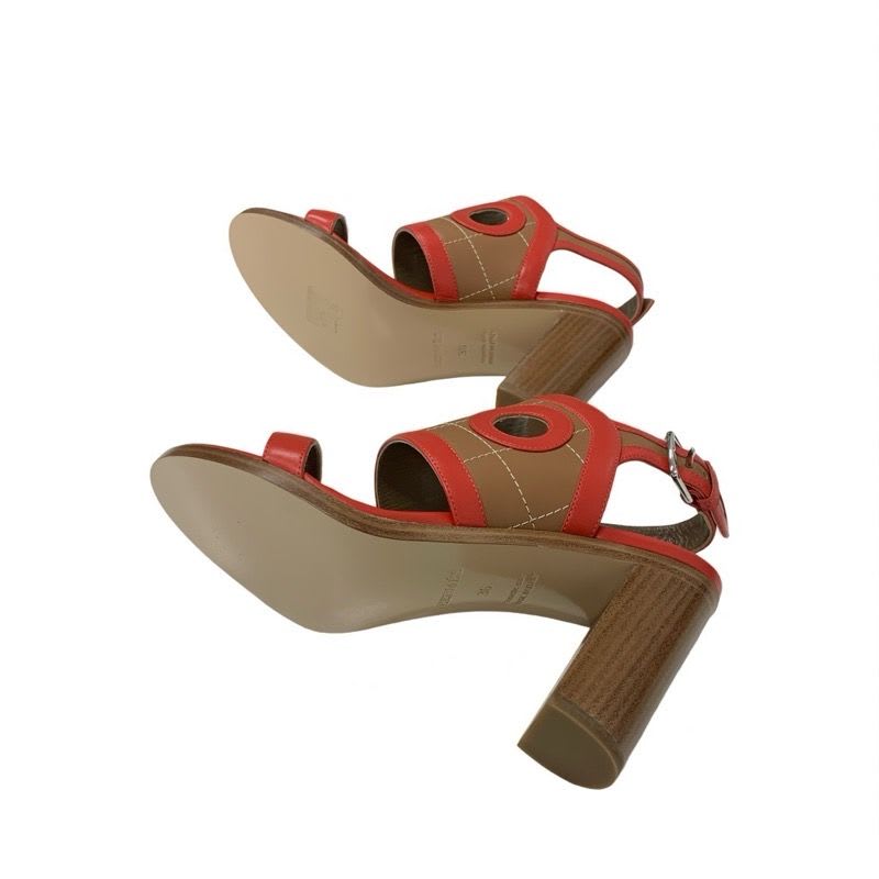 Hermes Blinker Sandals Shoes Leather Red Brown Strap — view 7