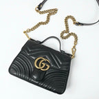 Gucci Bag Shoulder Black Gold GG Marmont Mini Top Handle 2-Way Handbag