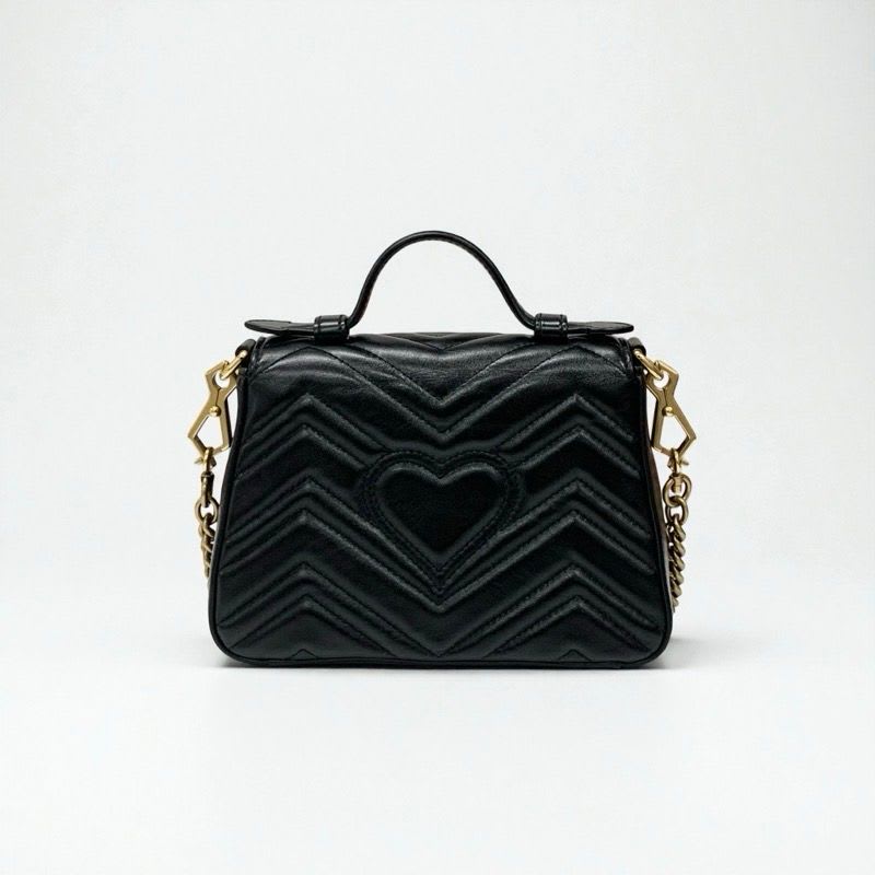 Gucci Bag Shoulder Black Gold GG Marmont Mini Top Handle 2-Way Handbag