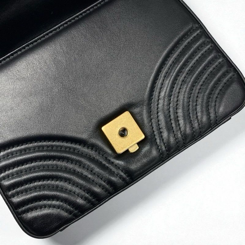 Gucci Bag Shoulder Black Gold GG Marmont Mini Top Handle 2-Way Handbag