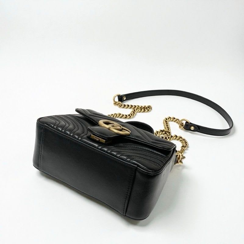 Gucci Bag Shoulder Black Gold GG Marmont Mini Top Handle 2-Way Handbag