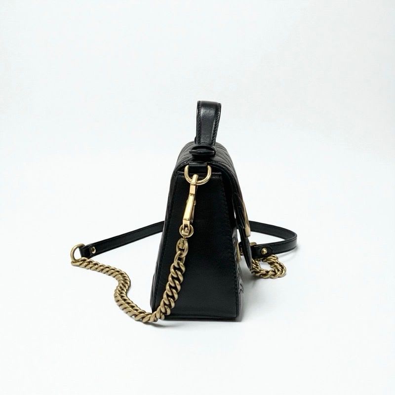 Gucci Bag Shoulder Black Gold GG Marmont Mini Top Handle 2-Way Handbag