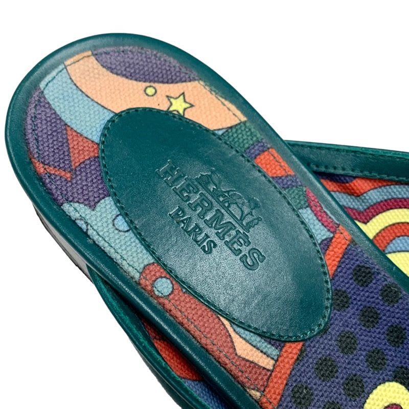 Hermes Oz Flat Shoes Leather Green Silver Mule Slipper Sandals Kelly Hardware — view 7