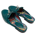 Hermes Oz Flat Shoes Leather Green Silver Mule Slipper Sandals Kelly Hardware — view 4