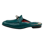 Hermes Oz Flat Shoes Leather Green Silver Mule Slipper Sandals Kelly Hardware — view 3