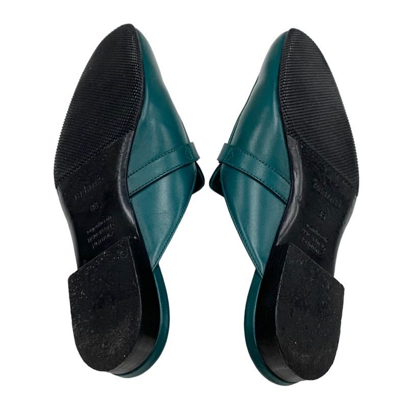 Hermes Oz Flat Shoes Leather Green Silver Mule Slipper Sandals Kelly Hardware — view 6