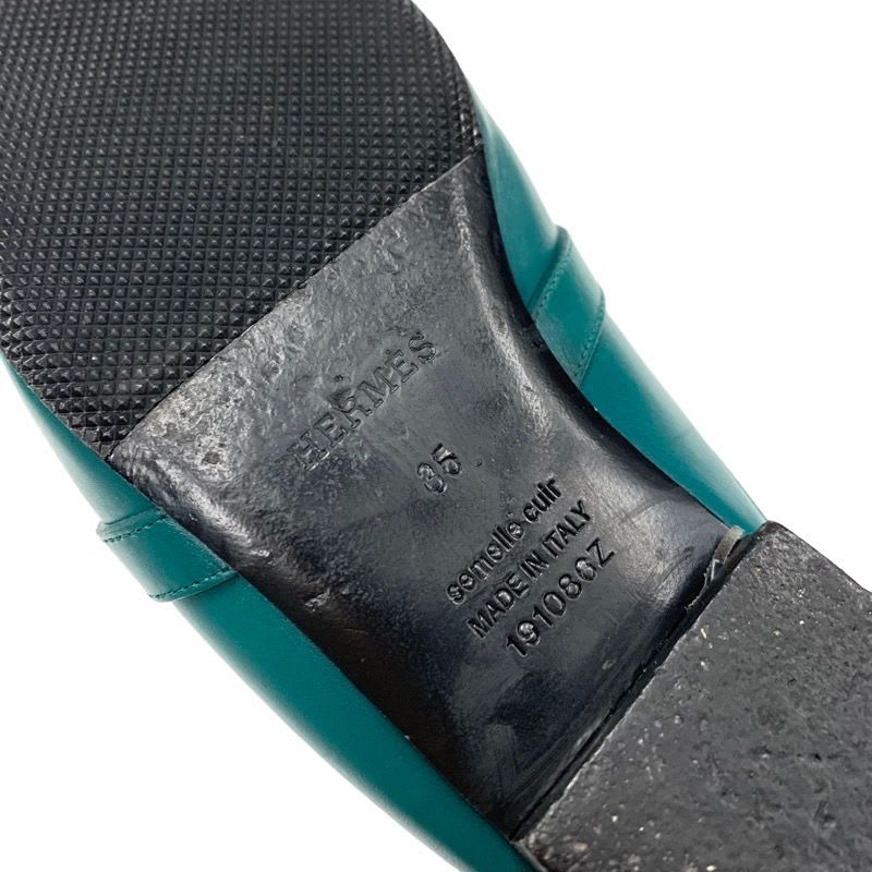 Hermes Oz Flat Shoes Leather Green Silver Mule Slipper Sandals Kelly Hardware — view 8