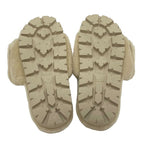Prada Flat Sandals Shoes Sheep Fur Beige Mules Logo Plate — view 6