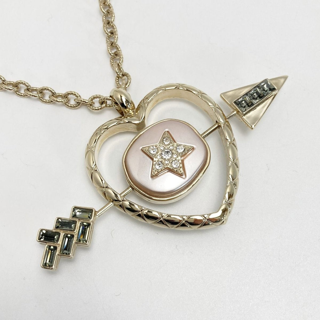 Chanel Coco Mark Heart Arrow Necklace B23 C Gold GP Rhinestone — view 3