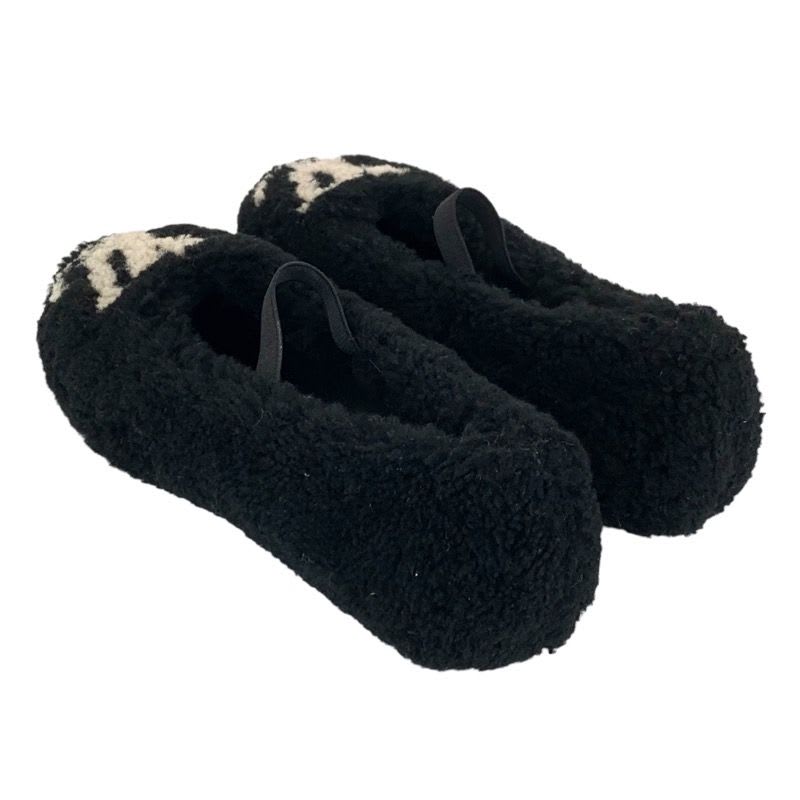 Louis Vuitton Poppy Line Flat Shoes Shearling Black Beige Ballet — view 5