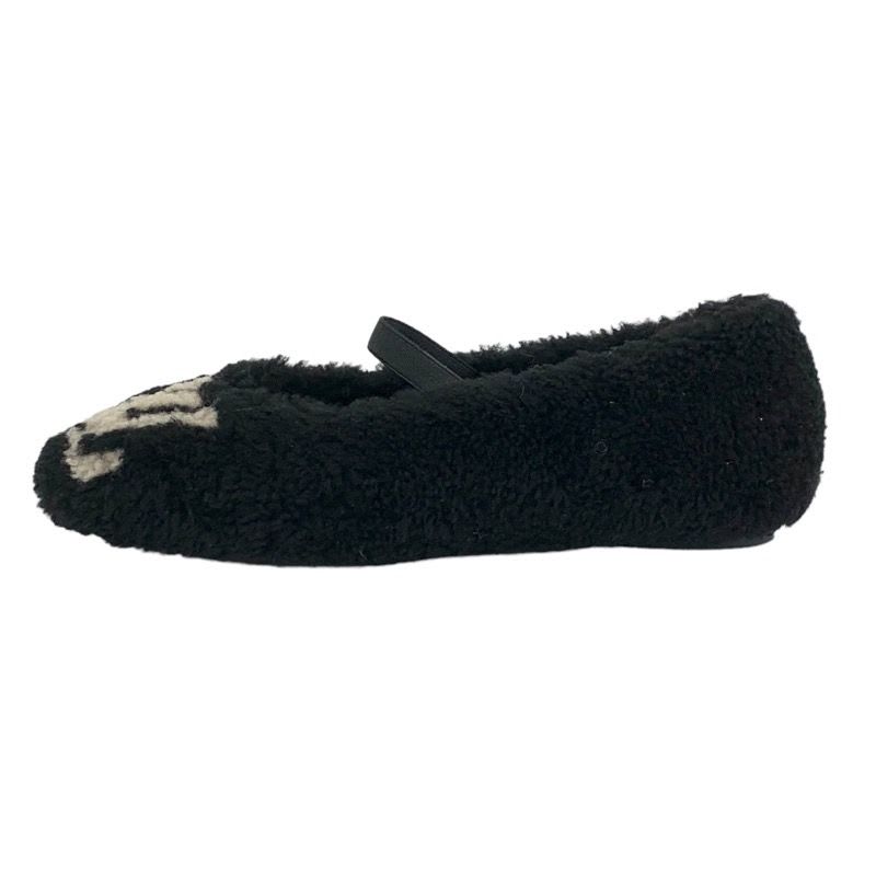 Louis Vuitton Poppy Line Flat Shoes Shearling Black Beige Ballet — view 4