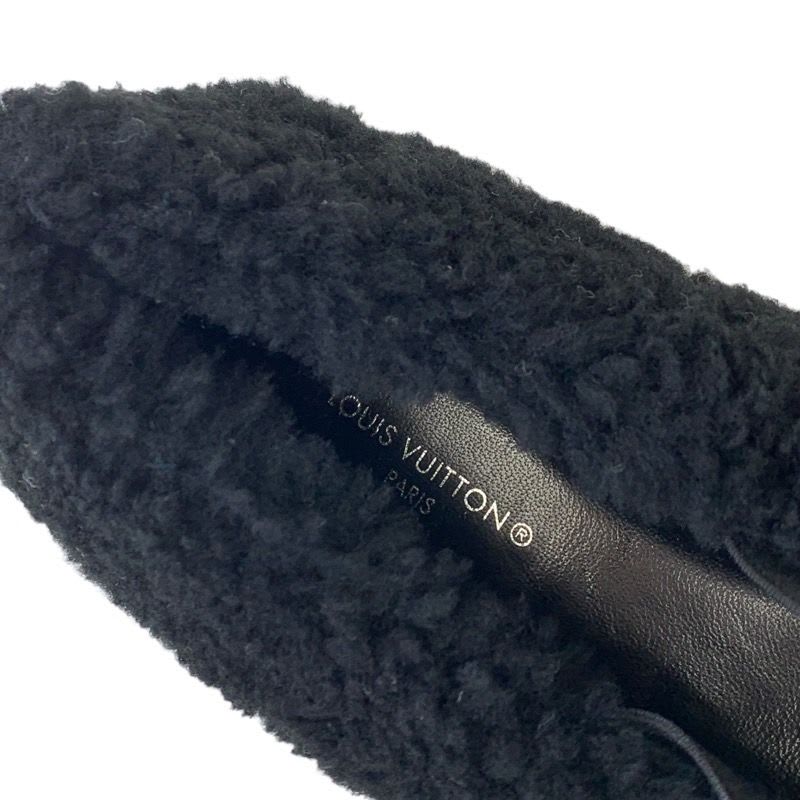 Louis Vuitton Poppy Line Flat Shoes Shearling Black Beige Ballet — view 8