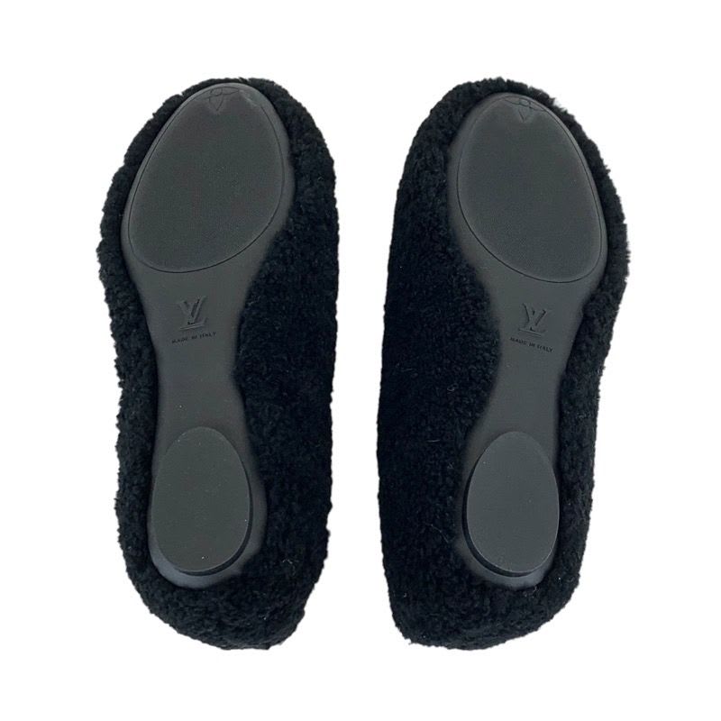 Louis Vuitton Poppy Line Flat Shoes Shearling Black Beige Ballet — view 7