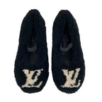 Louis Vuitton Poppy Line Flat Shoes Shearling Black Beige Ballet — view 3