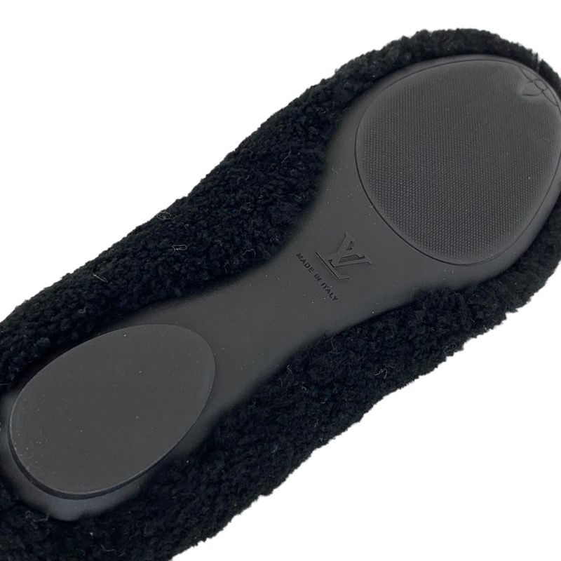 Louis Vuitton Poppy Line Flat Shoes Shearling Black Beige Ballet — view 2