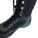 Chanel Boots Long Shoes Tweed Leather Black Lace Up Coco Mark Lame — view 9
