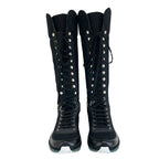 Chanel Boots Long Shoes Tweed Leather Black Lace Up Coco Mark Lame — view 2